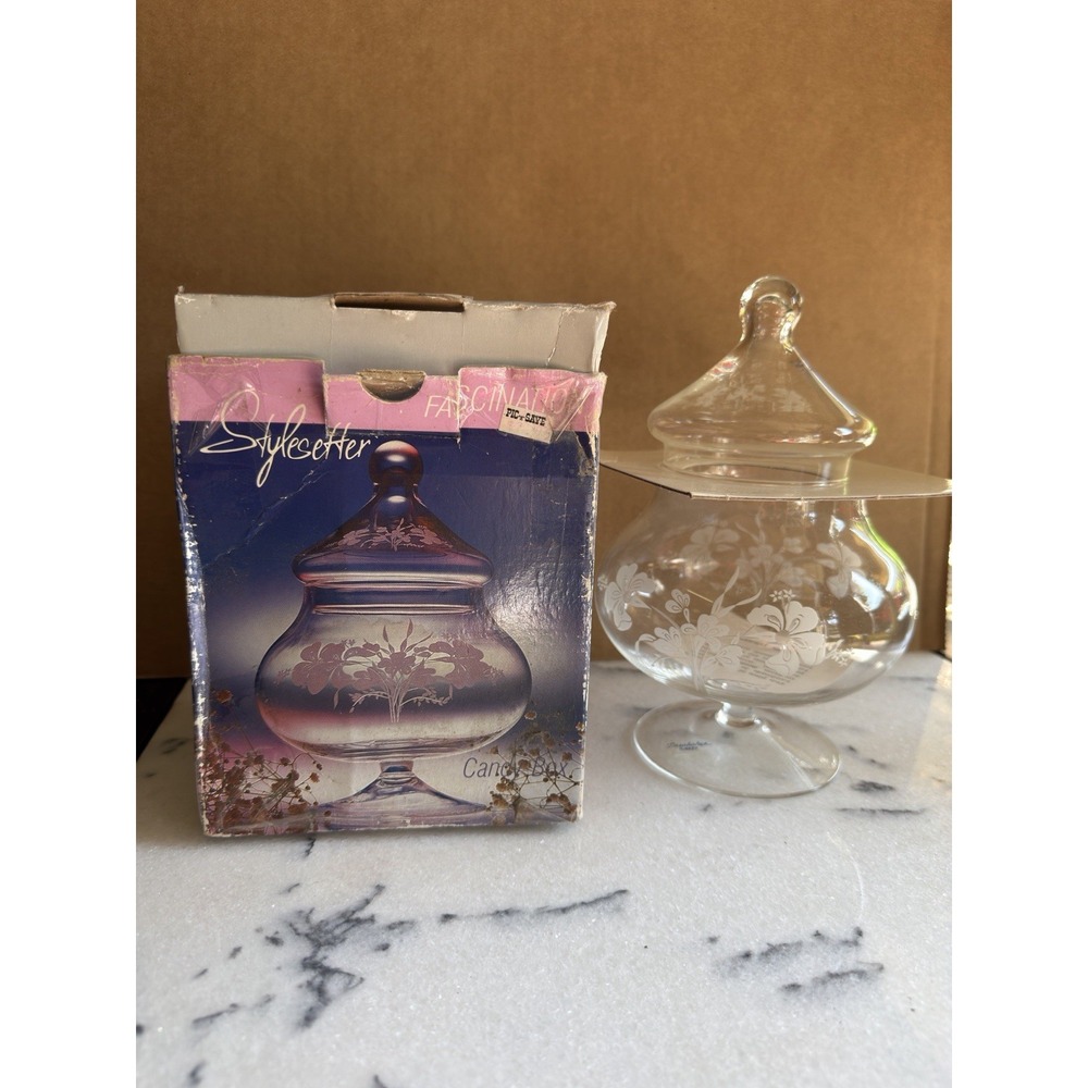 Vintage Stylesetter Fascination Cut Crystal Candy Box Jar Lid 7.25" Turkey NIB